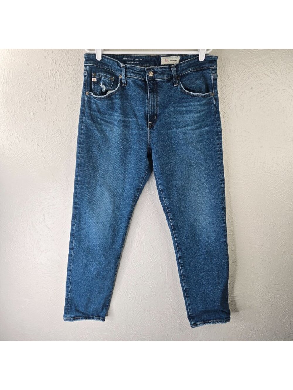 AG Slouchy Slim Boyfriend Ankle Jeans Sz 31x28 High Waisted Stretchy Blue Denim
